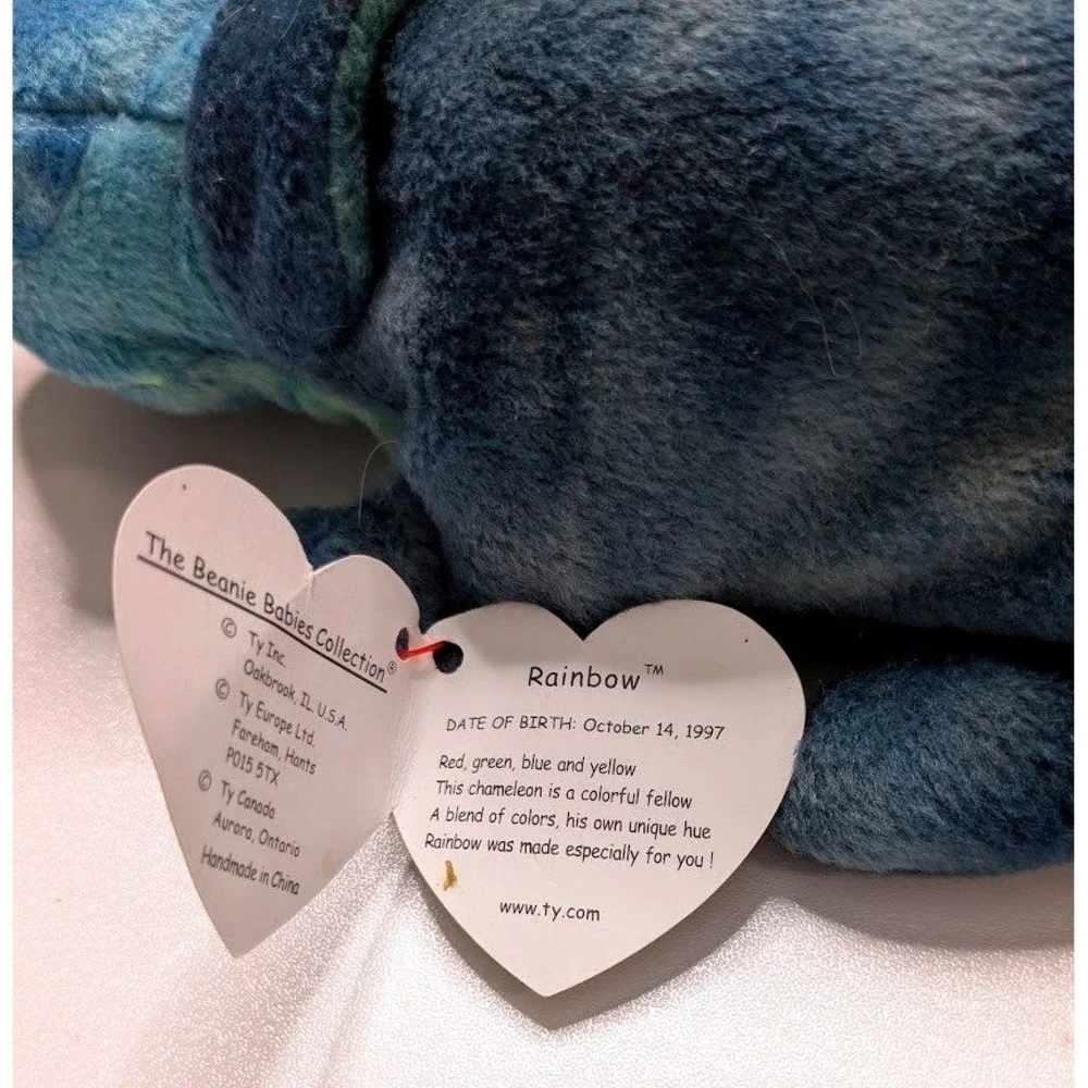 Plush Toy Ty Beanie Babies Small Blue Rainbow the Chameleon 1997 Collectible